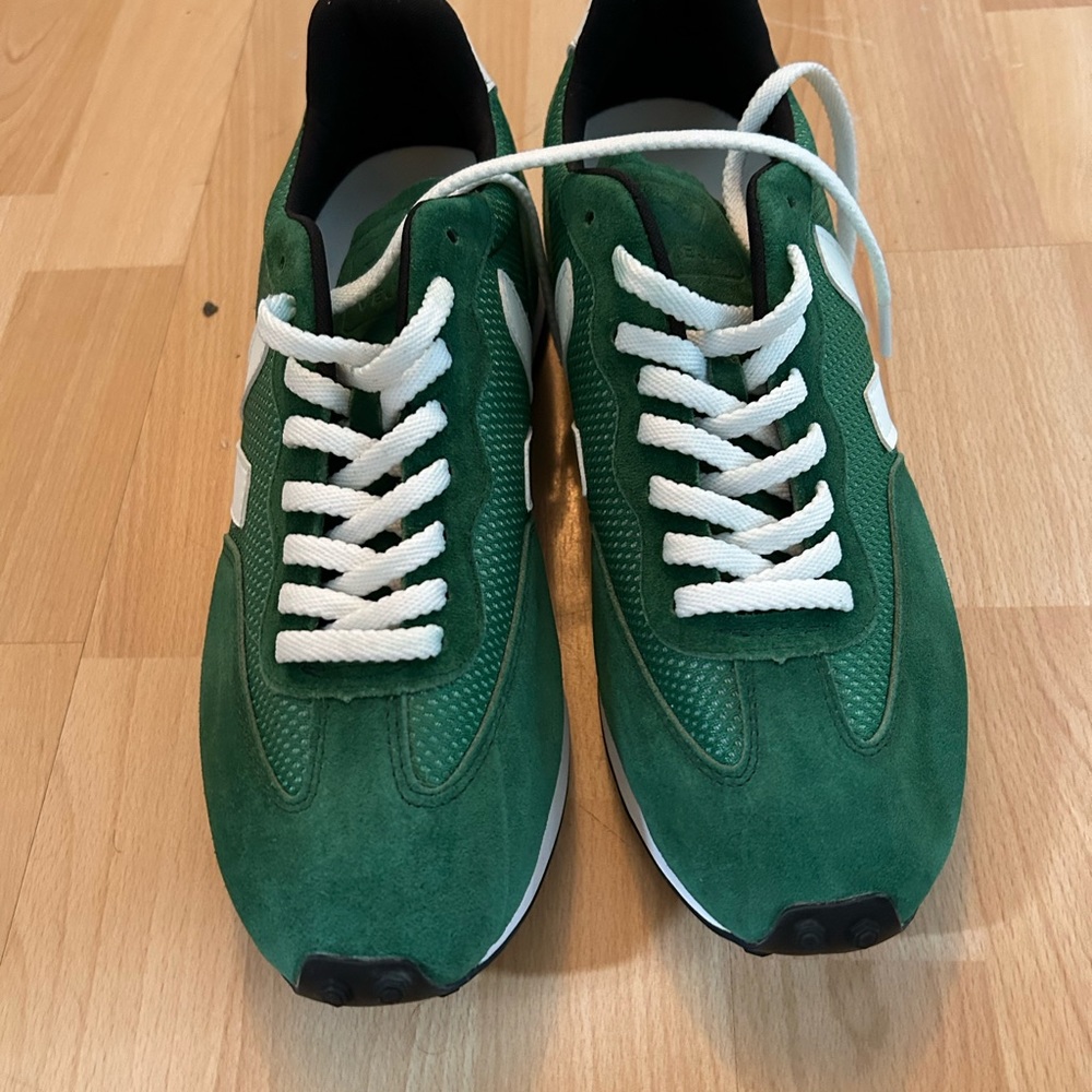 Veja Green Suede Lace-Up Sneakers with White Accents